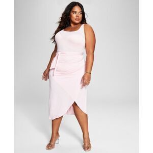 And Now This Trendy Plus Size Side-Tie Midi Dress, Candy Pink, Sz. 2X
